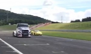 Porsche Cayman GT4 Drag Races Buggyra Race Truck with Purist-Offending Result