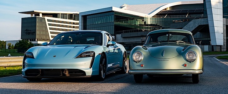 The latest and the oldest Porsche cars side by side
