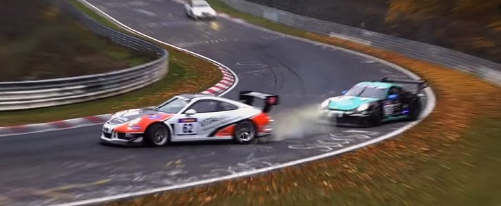 Porsches drifting on the Nurburgring