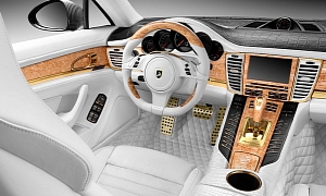 Porsche Panamera Tuning: Crocodile Leather and Gold Interior