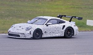 Porsche Secretly Testing New 911 GT3 Cup Racecar, Swan Neck Wing Is Huge