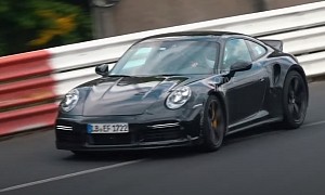 Porsche Spied Testing Mysterious 911 Turbo S with Manual and Ducktail Wing