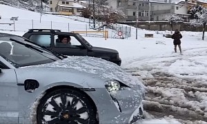 Porsche Taycan Drag Races Fiat Panda 4x4 in the Snow, Is Not First Off the Line