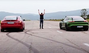 Porsche Taycan Turbo S V Tesla Model S P100D: the Only EV Drag Race That Matters