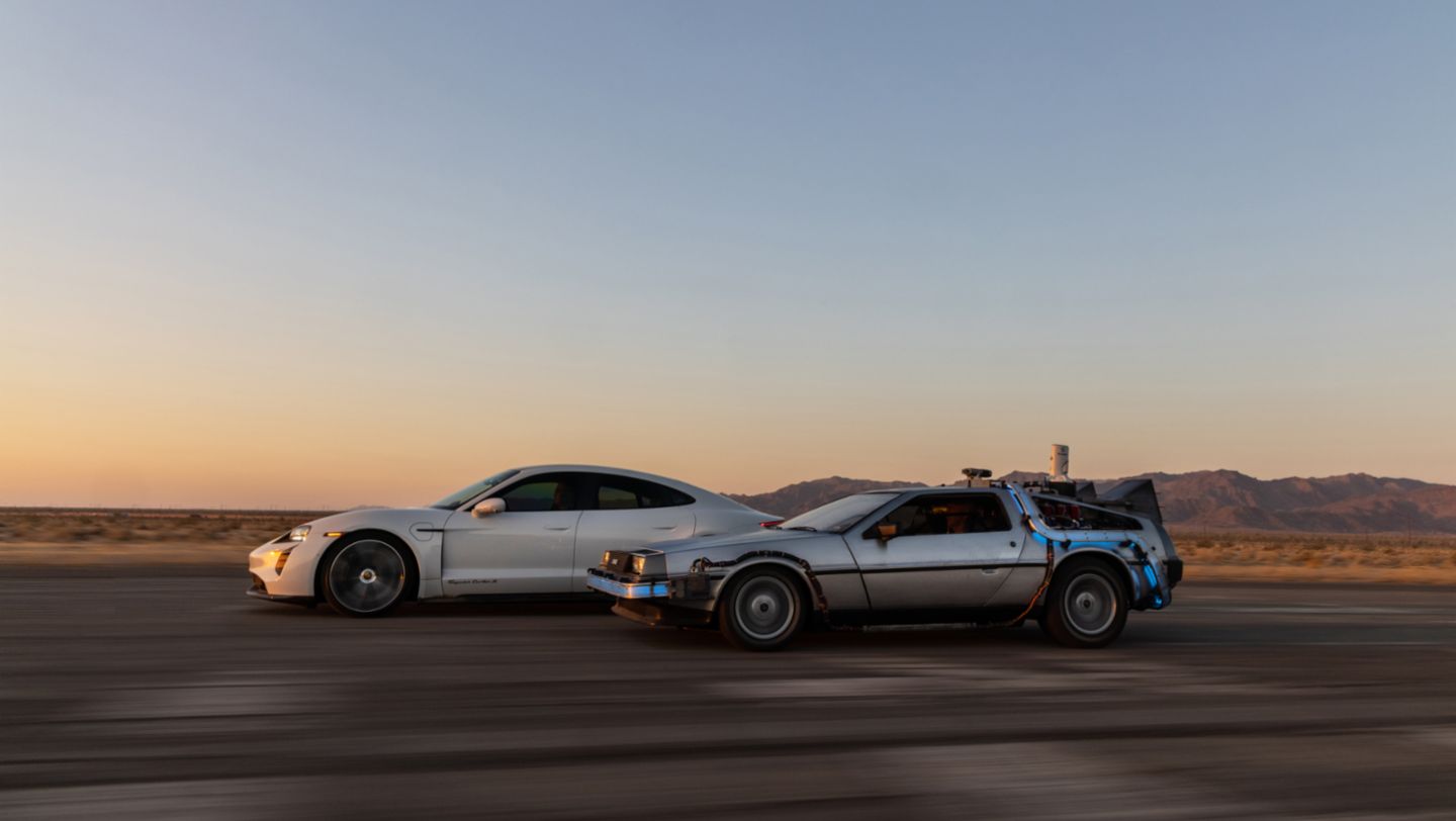 photo of Porsche Uses Back to the Future DeLorean Time Machine to Promote the Taycan image