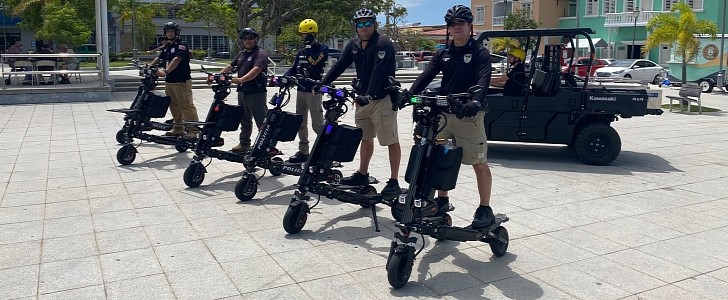 Police officers on Trikke Positron patrol tricycles