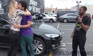 Prank: Hot Blonde Asks for Kiss in Return for Tesla Model S Joyride