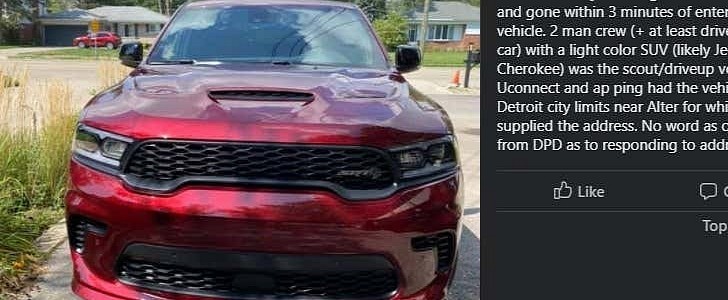 A pre-production 2021 Dodge Durango SRT Hellcat was stolen in Detroit, has probably been destroyed already 