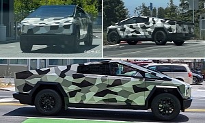 Pre-Production Tesla Cybertruck in Camo Wrap Spotted in Palo Alto Looks Sick