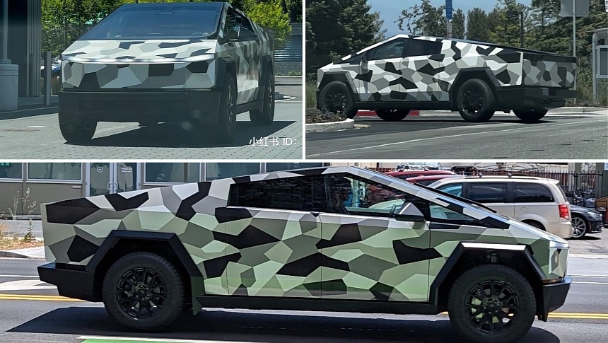 Pre-production Tesla Cybertruck in camo wrap