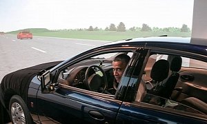 President Barack Obama Drives Saturn Simulator to Prove How Important Safety Is