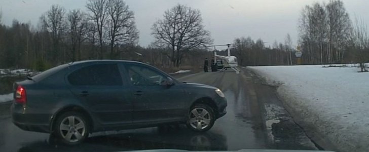 Priest Helicopter Landing Stops Traffic in Russia