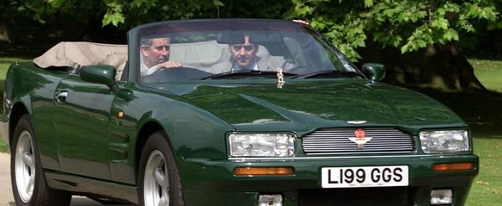Prince Charles at the wheel of his 1994 Aston Martin Virage Volante