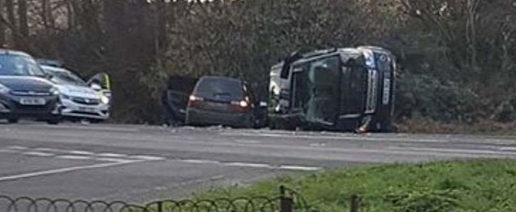 Prince Philip's Land Rover Freelander after getting T-boned by Kia at junction in Norfolk