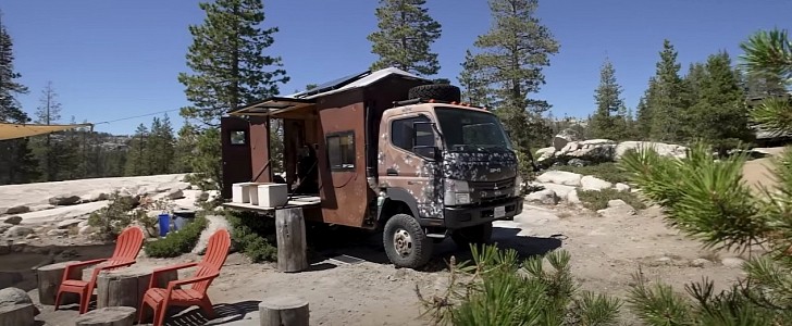 Talented Pro snowboarder turns 2015 Mitsubishi Fuso into a lovely off-grid tiny home