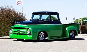 Pro Street 1956 Ford F-100 Shows Big, Smooth Green Behind
