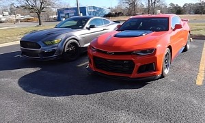ProCharged “Bat-Stang” Mustang Faces Off E85 Chevy Camaro ZL1, Shift Gaps Are In