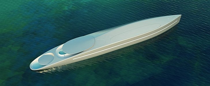 Project L, a hybrid superyacht concept that "changes shape" to mirror the environment and changing light