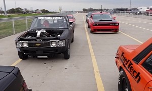 "Puny" 106mm Turbo Chevy Truck Drags Hulking Dodge Demon, It's Not Even Close