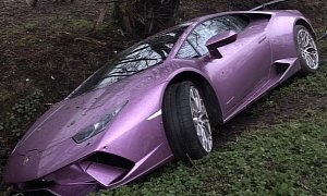 Purple Lamborghini Huracan Performante Found Abandoned in Ditch Near London