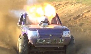 "Purple Monkey" Mud Truck Catches Some Serious Nitrous Fire