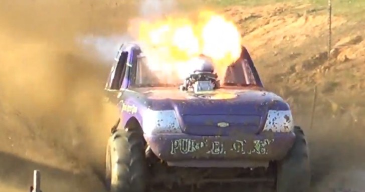 "Purple Monkey" Mud Truck Catches Some Serious Nitrous Fire