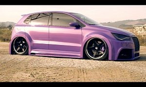 Purple Polo 6R with Audi A1 Kit and Lambo Doors Looks Horrible