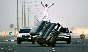 Qatar Driving Beats Gymkhana with Skateboard Car on Two Wheels