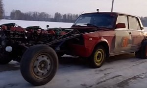 Quad-Engine Lada with 16 Cylinders Is a Crude Russian Dragster