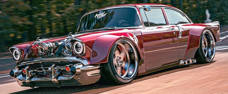 Widebody 1957 Chevy Tri-Five NASCAR Boom Tube Twin-Turbo LS rendering by adry53customs 