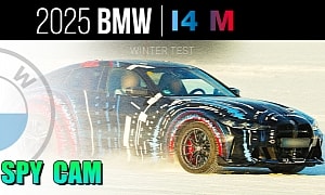 Quad-Motor BMW i4 M Performance EV Spied Winter Testing, Shows Wider Tracks Than i4 M50