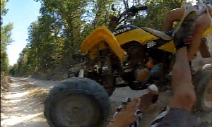 Quad Rider Loses Control and Crashes on Rocky Road