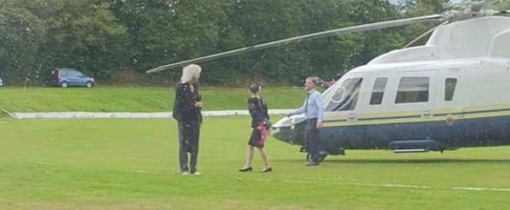 Brian May Landing Helicopter during cricket game