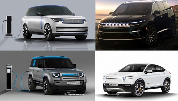 Rivian R2S, Defender EV, Range Rover EV, Wagoneer EV renderings by TopElectricSUV.com 