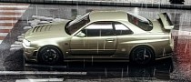 R34 Nissan Skyline GT-R Z-Tune Enjoys Millennium Jade in Spectacular CGI Rain