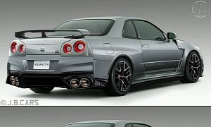 R35 Nissan GT-R Butt Lift for R34 Looks Credible, Rear Wing Too