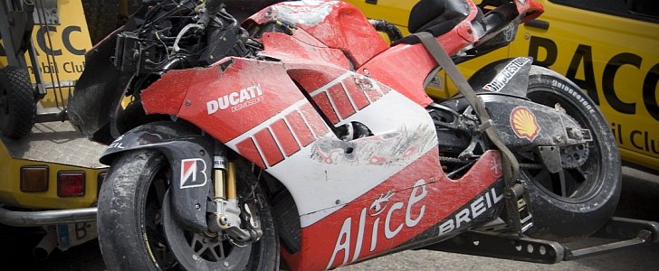 Crashed MotoGP bike