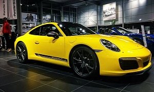 Racing Yellow 2018 Porsche 911 Carrera T Looks Majestic in Porsche Dealership