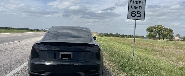 Modified Tesla Model 3 on the Texas State Highway 130