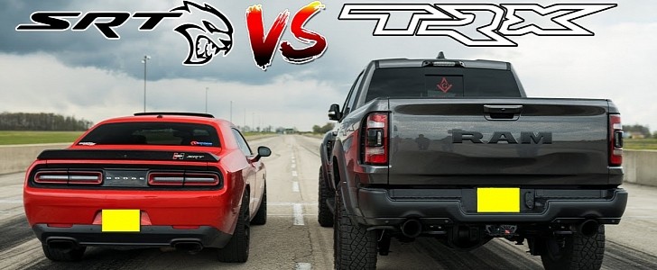 Ram 1500 TRX vs. Dodge Challenger Hellcat Drag Race Is a Supercharged Battle