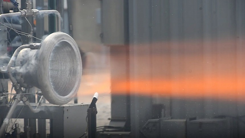 New aluminum rocket nozzle during hot fire test