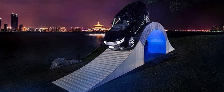 Range Rover Drives Over Origami Bridge to Celebrate 45th-Anniversary in China