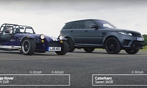 Range Rover Sport SVR vs. Caterham 360R Drag Race Proves Power Isn't Everything