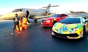 Rapper 6ix9ine’s Paint-Splattered Vehicles Waited for Him Outside a Private Jet
