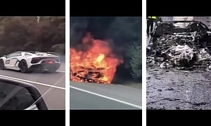 Rare Lamborghini Aventador SVJ 63 Catches Fire While Driving, Burns Down Completely