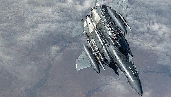 F-15 Strike Eagle flying inverted
