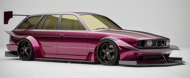 RB25DET-swapped BMW E34 5 Series Wagon Time Attack rendering by jdmcarrenders 