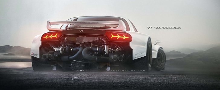 Rear-Engined Mazda RX-7 Packs Twin-Turbo Lamborghini V10: rendering