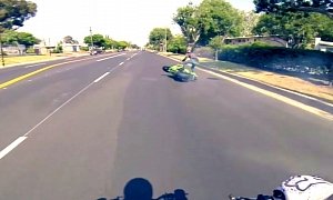 Reckless Rider Drifts Across Four Lanes, High-Sides Like a Moron