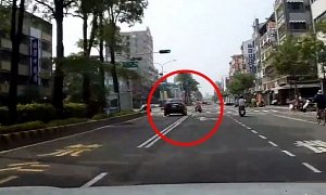 Reckless Scooter Rider vs Distracted Driver. Car Wins